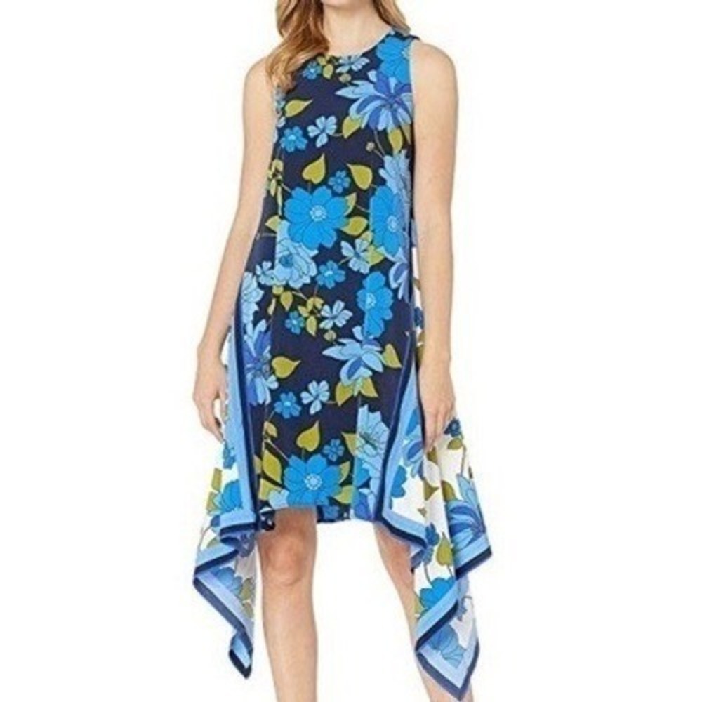 Maggy London Blue Green Floral A-Line Dress NWT | Wedding Guest Day Event Size 6